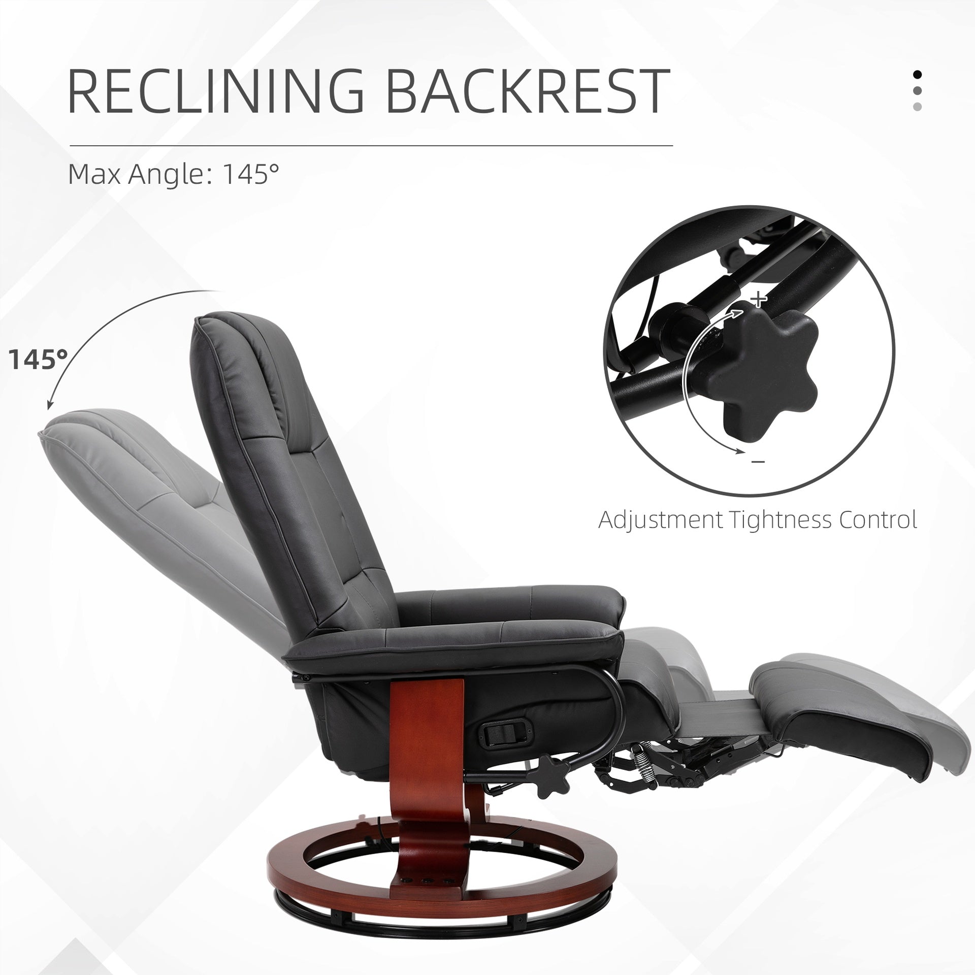 HOMCOM Faux  Leather lounge chair with footrest and armrest, Manual Swivel Recliner for living room, Black