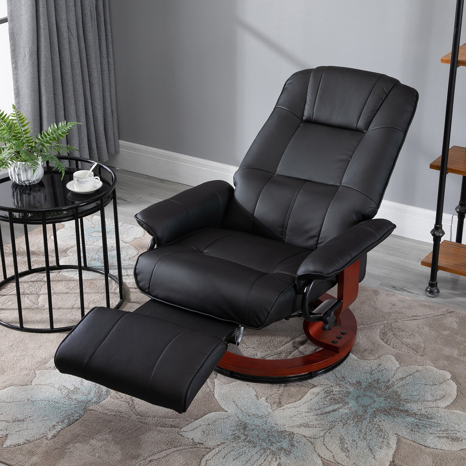 HOMCOM Faux  Leather lounge chair with footrest and armrest, Manual Swivel Recliner for living room, Black