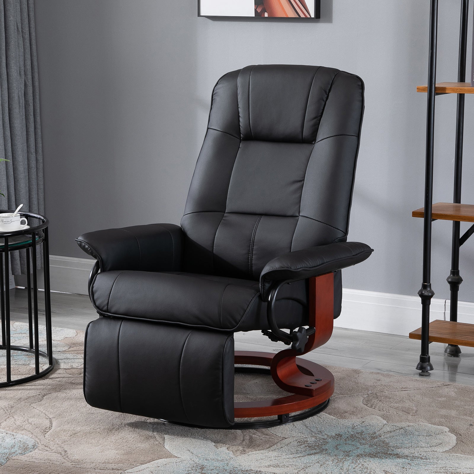 HOMCOM Faux  Leather lounge chair with footrest and armrest, Manual Swivel Recliner for living room, Black