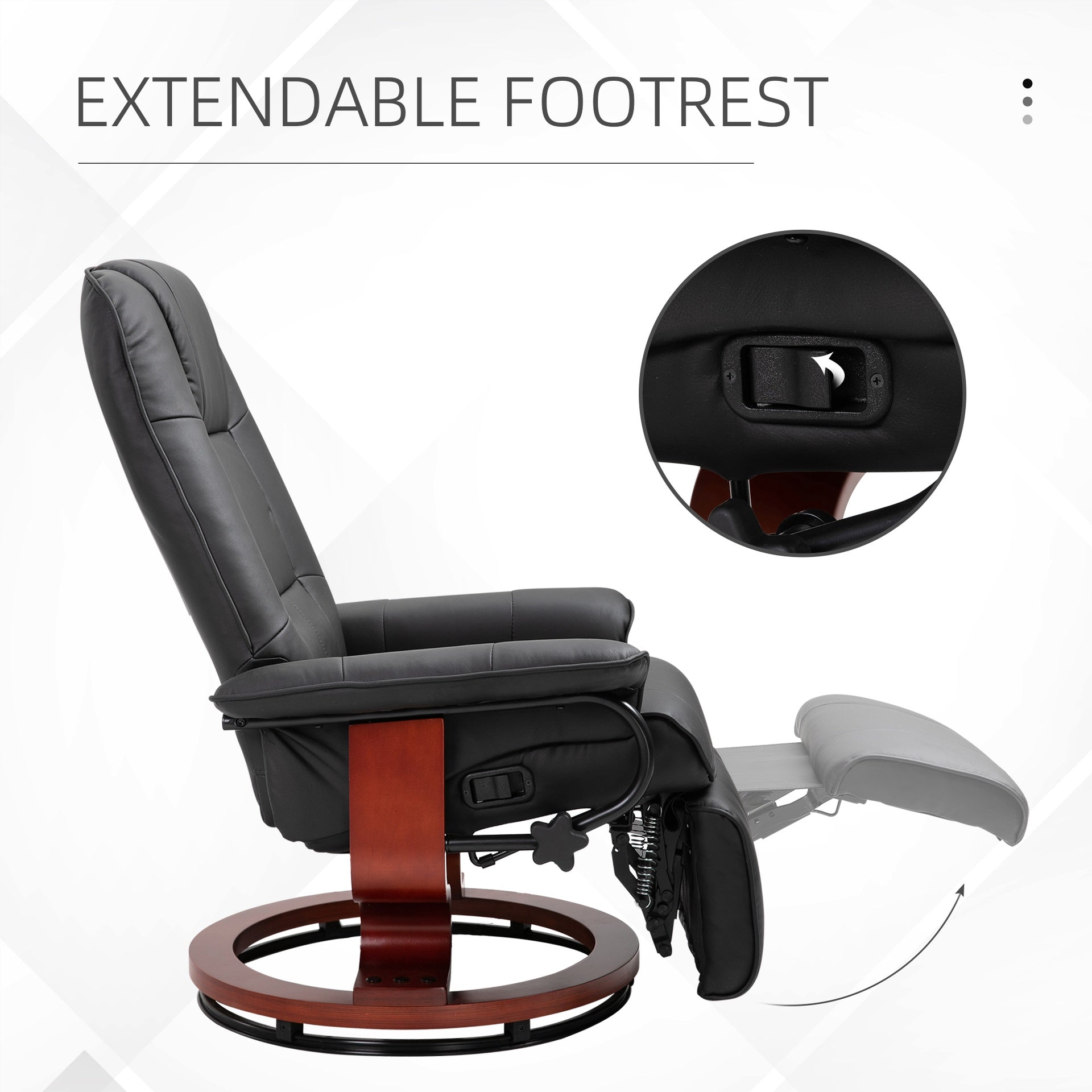 HOMCOM Faux  Leather lounge chair with footrest and armrest, Manual Swivel Recliner for living room, Black