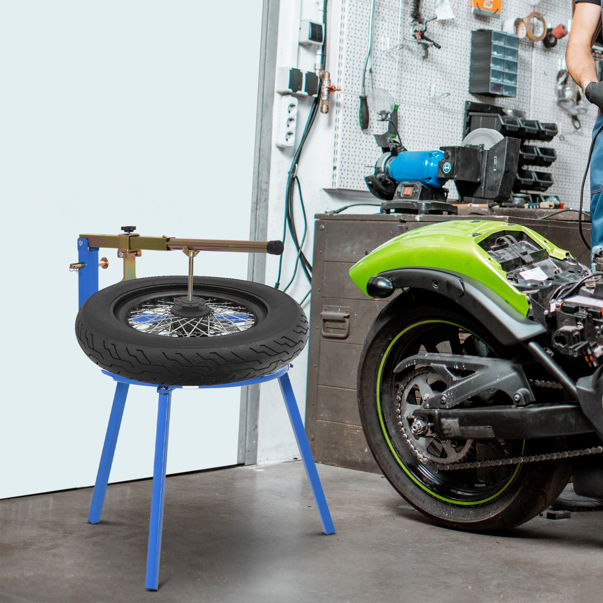 DURHAND Motorcycle Tire Changing Stand Durable Steel Machine with Adjustable Bead Popper and Leverage Handle for 16" - 24" Multi Size