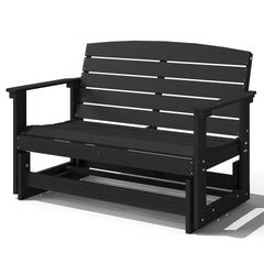 Outsunny Patio Glider Bench w/ HDPE Slatted Double Rocking Chair, Black