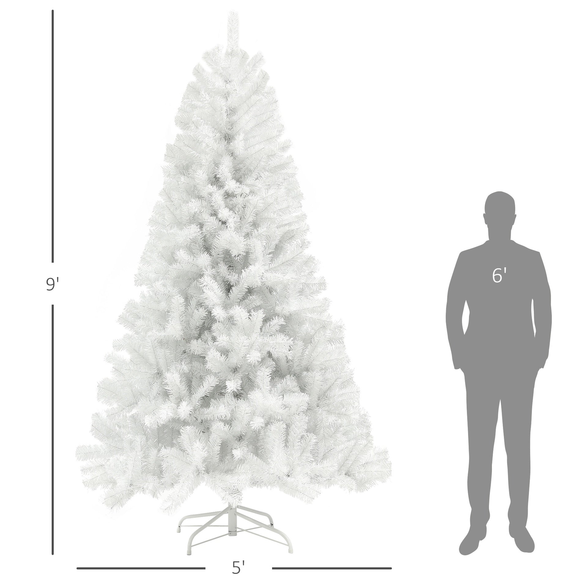 HOMCOM 9ft Unlit Artificial White Christmas Tree, Holiday Decor with 2132 Branch Tips, Auto Open and Steel Base
