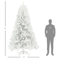 HOMCOM 9ft Unlit Artificial White Christmas Tree, Holiday Decor with 2132 Branch Tips, Auto Open and Steel Base