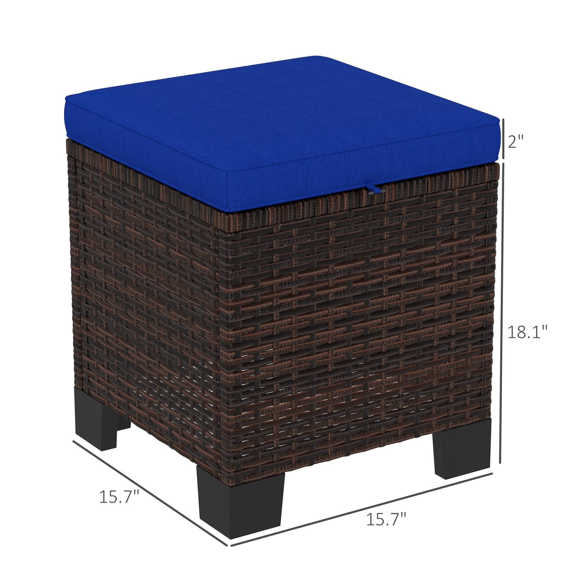 Outsunny 2 Piece Wicker Outdoor Ottomans with Cushions, Rattan Ottoman Footrest and Side Table for Patio, Yard, Poolside, Dark Blue