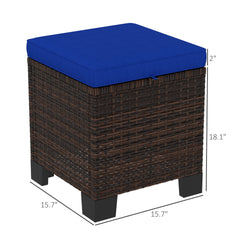 Outsunny 2 Piece Wicker Outdoor Ottomans with Cushions, Rattan Ottoman Footrest and Side Table for Patio, Yard, Poolside, Dark Blue