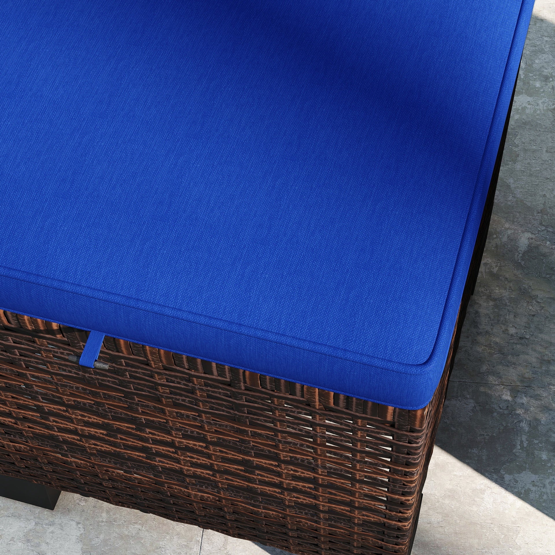 Outsunny 2 Piece Wicker Outdoor Ottomans with Cushions, Rattan Ottoman Footrest and Side Table for Patio, Yard, Poolside, Dark Blue