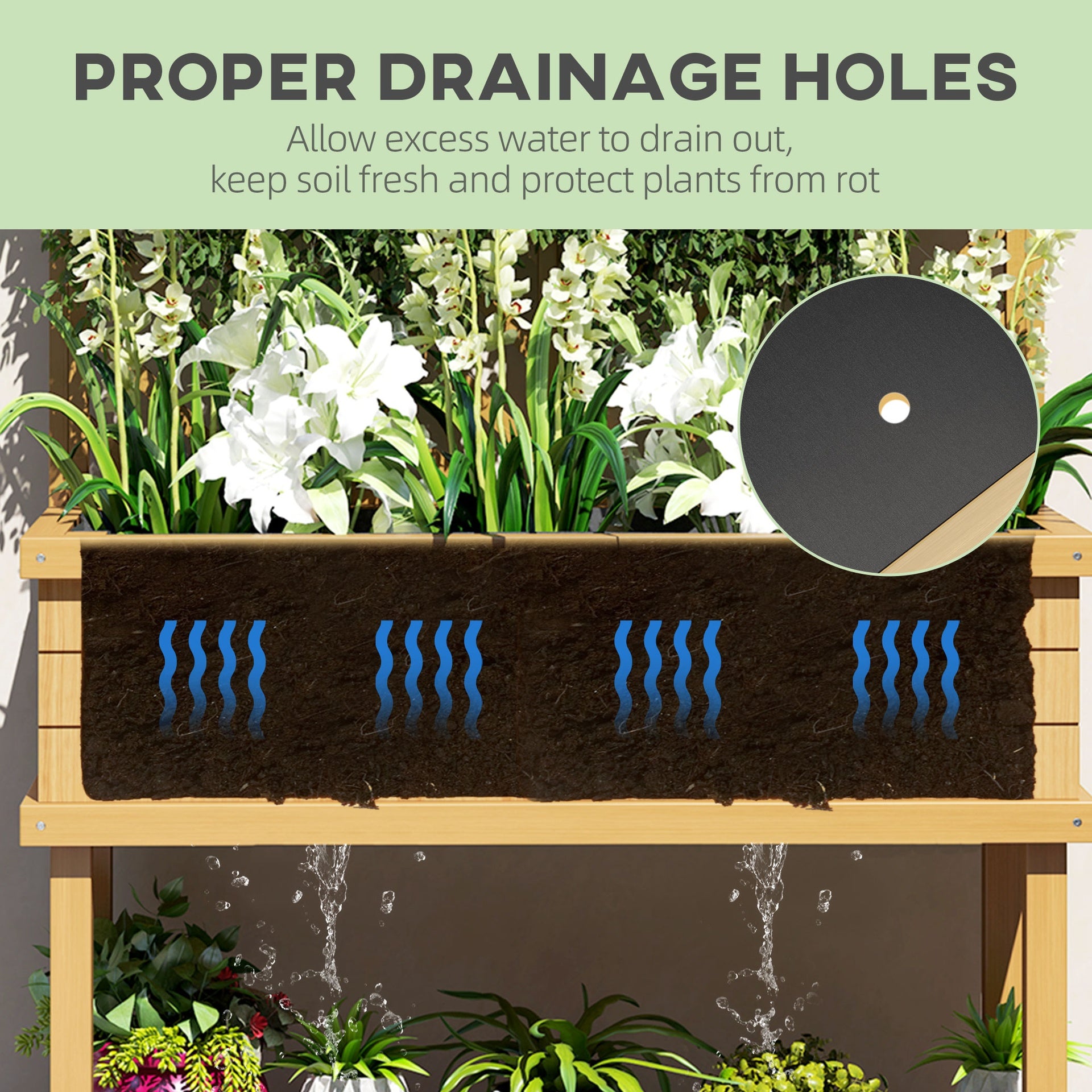 Outsunny Elevated Wood Planter with Trellis for Climbing Plants, Raised Garden Bed with Legs and Drainage Holes, Natural Wood
