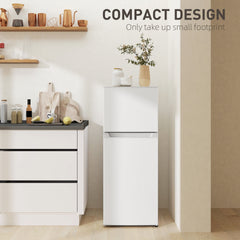 HOMCOM Small Fridge with Freezer, 4 Cu Ft Refrigerator with Reversible Doors, White