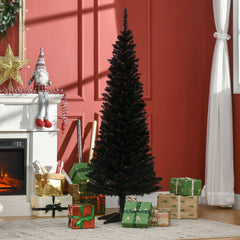HOMCOM 5' Artificial Pencil Christmas Tree, Slim Xmas Tree with 294 Realistic Branch Tips and Plastic Stand, Black