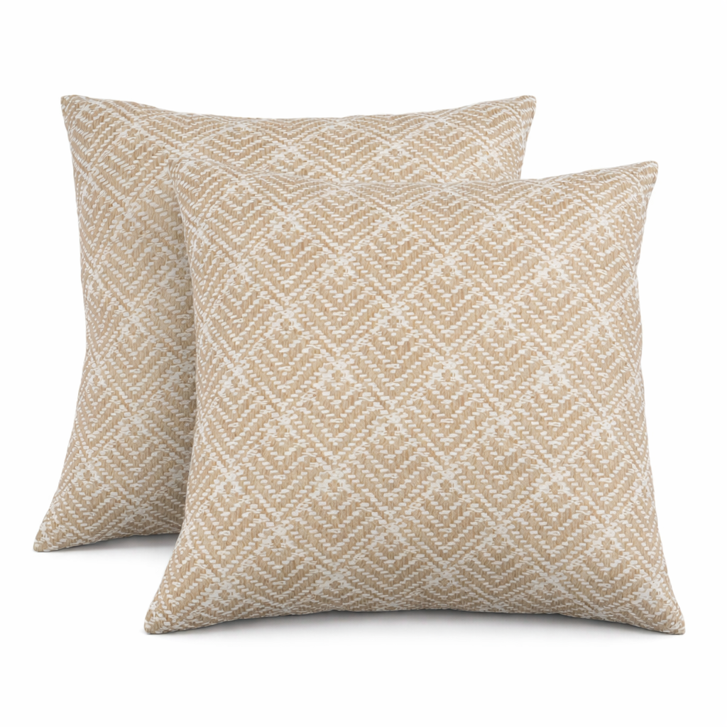 (same as W419P449832)2 Pack Outdoor Throw Pillows, Waterproof & Fade-Resistant Patio Cushions for Garden, Porch, Poolside Furniture - Soft & Comfortable Decorative   (18x18 Inch, RHOMBUSBEIGE Fabrics)