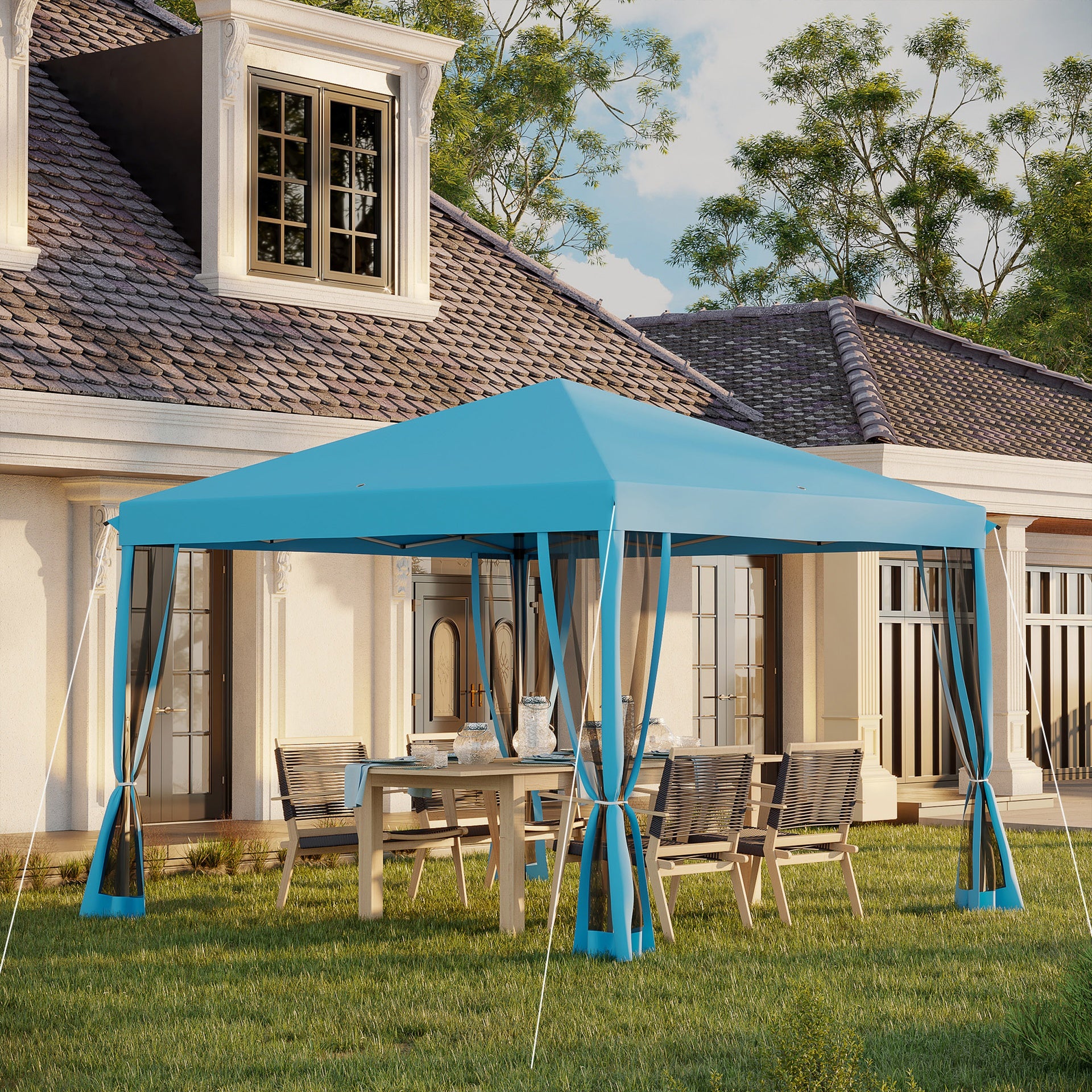 Outsunny 10 x 10 Pop Up Canopy Tent, Outdoor Patio Gazebo with Netting, Carry Bag Included