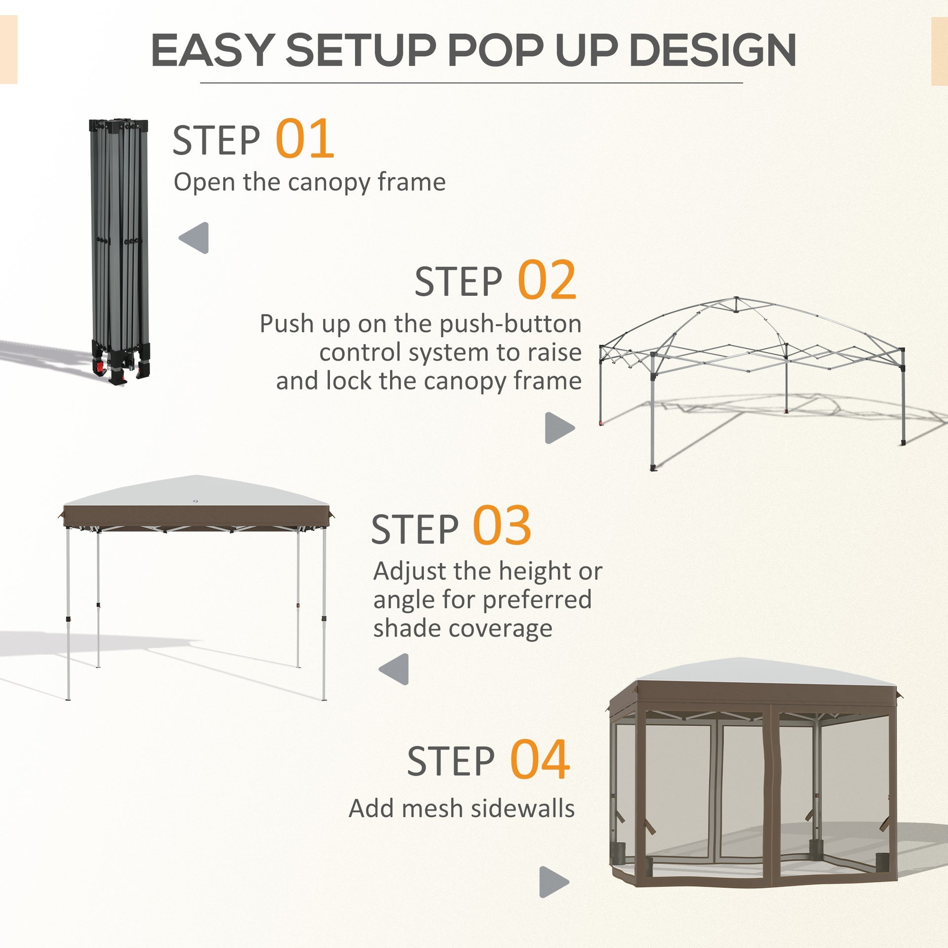 Outsunny 10' x 10' Pop Up Canopy Tent with Netting, Instant Sun Shelter, Tents for Parties, Height Adjustable, with Wheeled Carry Bag and 4 Sand Bags for Outdoor, Garden, Patio, Cream