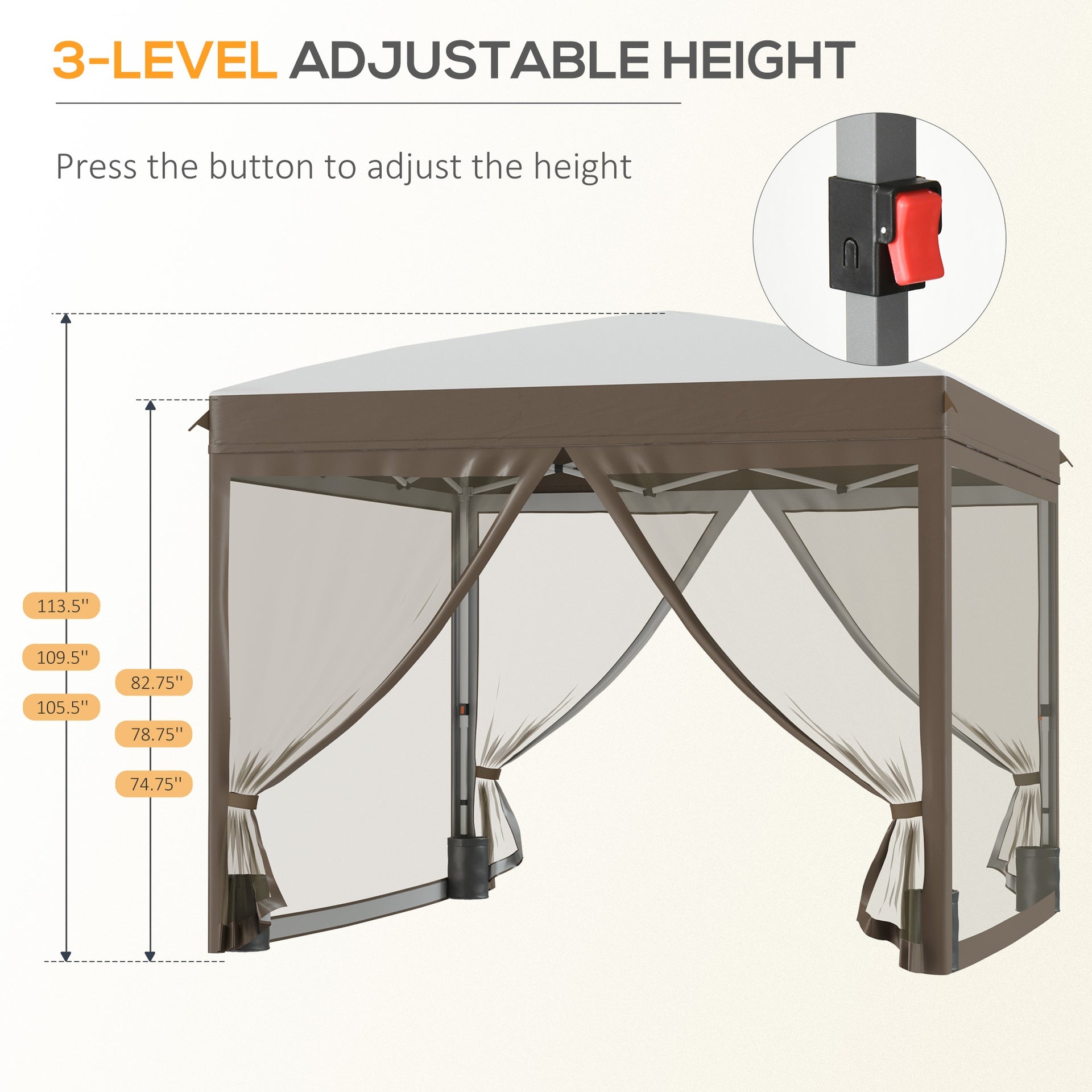 Outsunny 10' x 10' Pop Up Canopy Tent with Netting, Instant Sun Shelter, Tents for Parties, Height Adjustable, with Wheeled Carry Bag and 4 Sand Bags for Outdoor, Garden, Patio, Cream