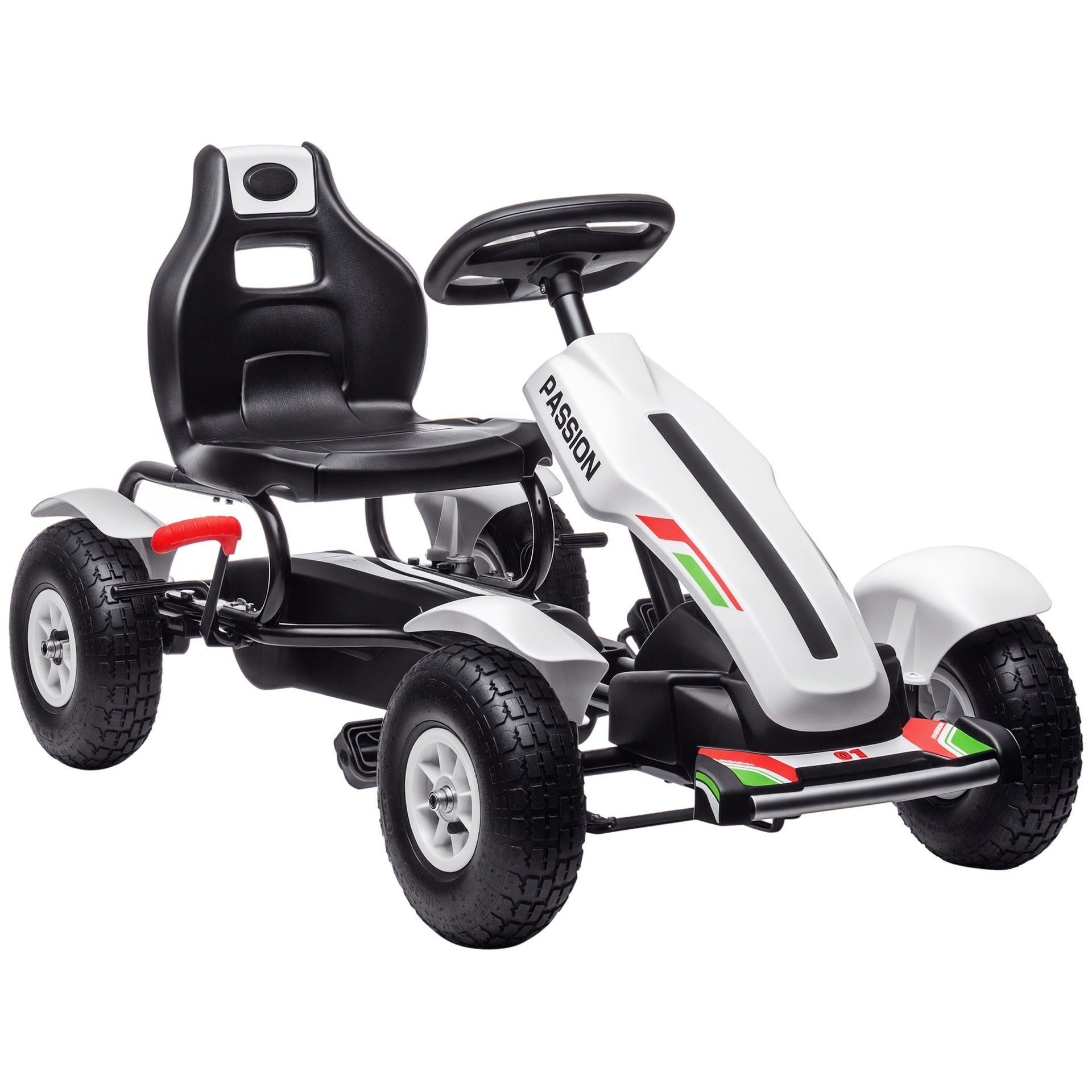 Aosom Kids Pedal Go Kart W/ Adjustable Seat, Rubber Wheels, White