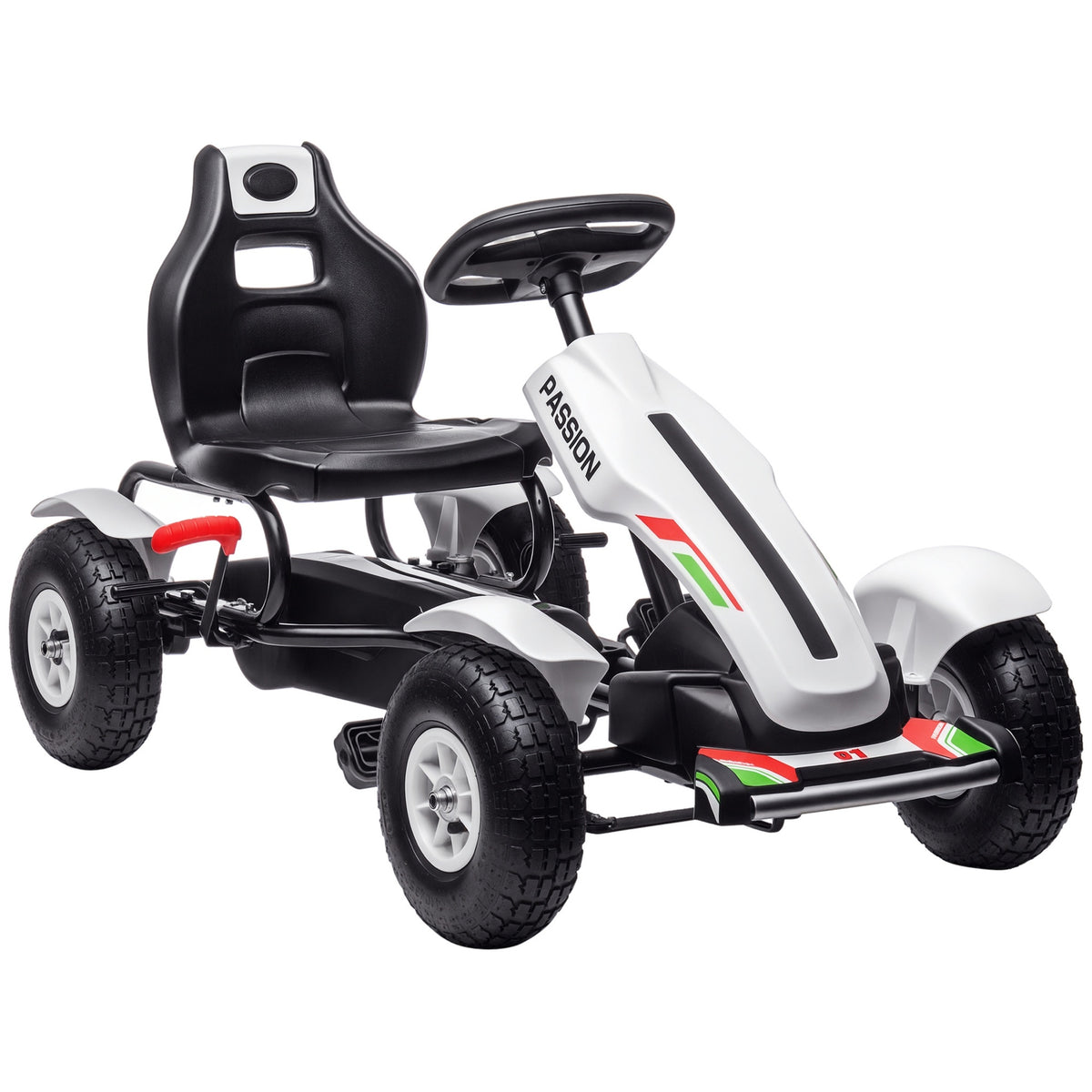 Aosom Kids Pedal Go Kart W/ Adjustable Seat, Rubber Wheels, White
