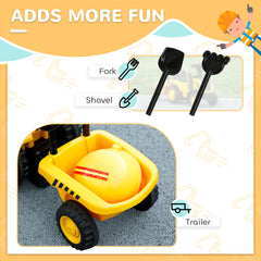 Qaba Caterpillar Licensed Ride-On Construction Toy with Shovel & Trailer, No Power Ride-on Tractor for 18-36 Months