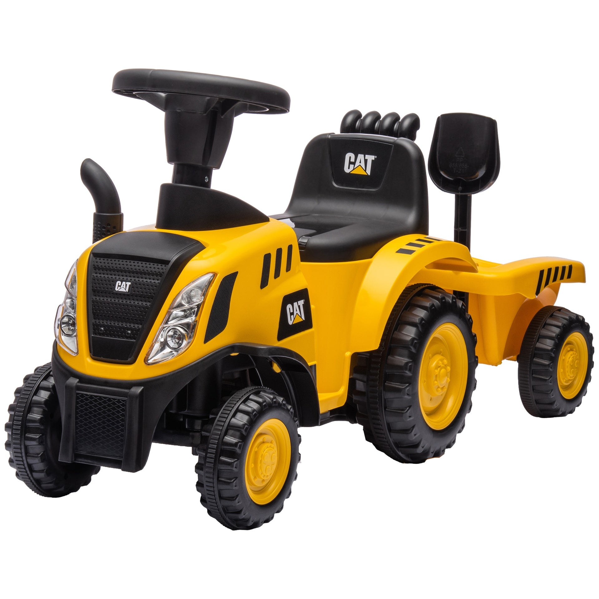 Qaba Caterpillar Licensed Ride-On Construction Toy with Shovel & Trailer, No Power Ride-on Tractor for 18-36 Months
