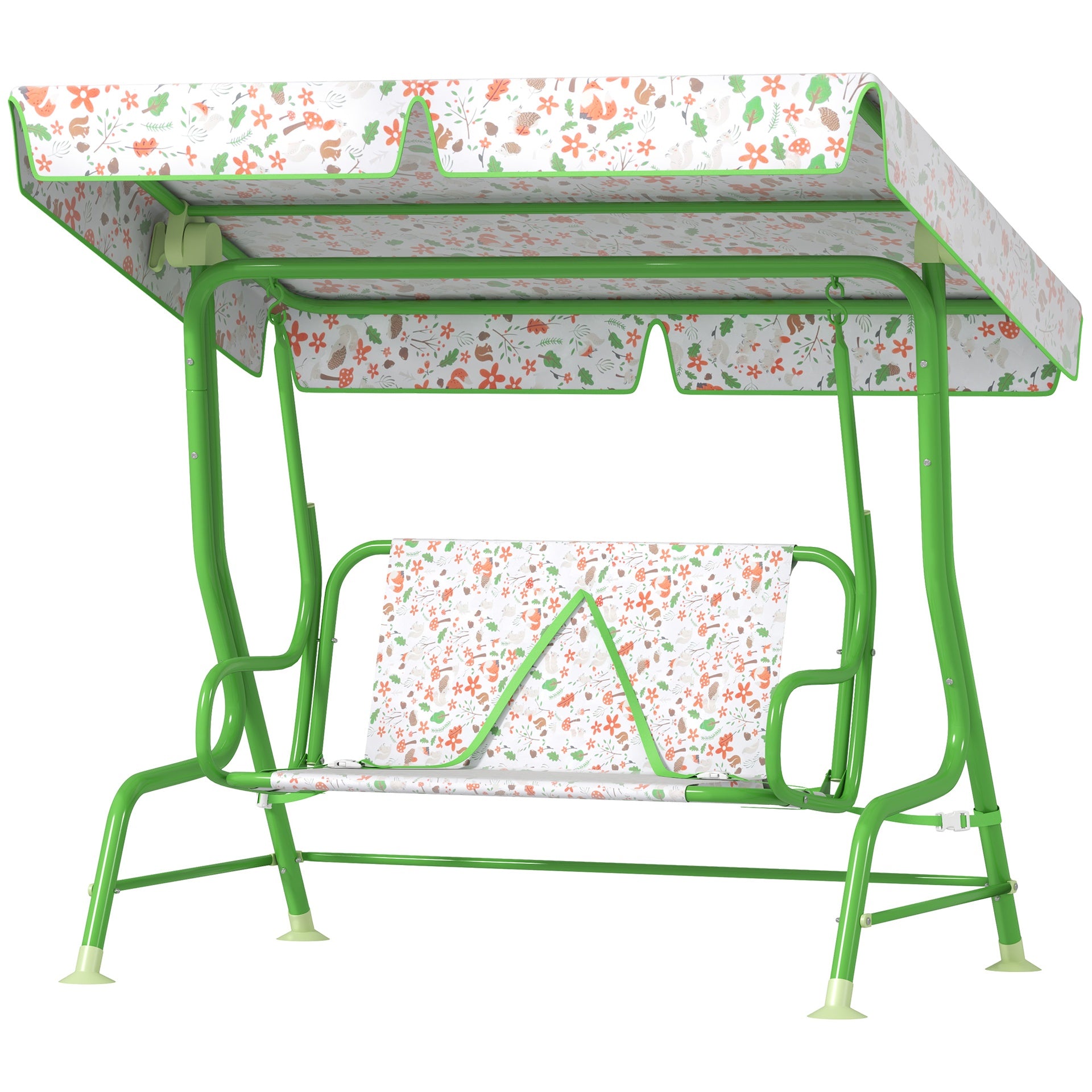 Qaba Kids Patio Swing Chair with Adjustable Canopy, Safety Belt for Patio, Garden, Poolside, Balcony, Green