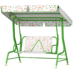 Qaba Kids Patio Swing Chair with Adjustable Canopy, Safety Belt for Patio, Garden, Poolside, Balcony, Green