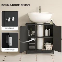 kleankin Pedestal Sink Storage Cabinet, Bathroom Sink Cabinet with U-Shape Cut-Out and Adjustable Shelf, Black