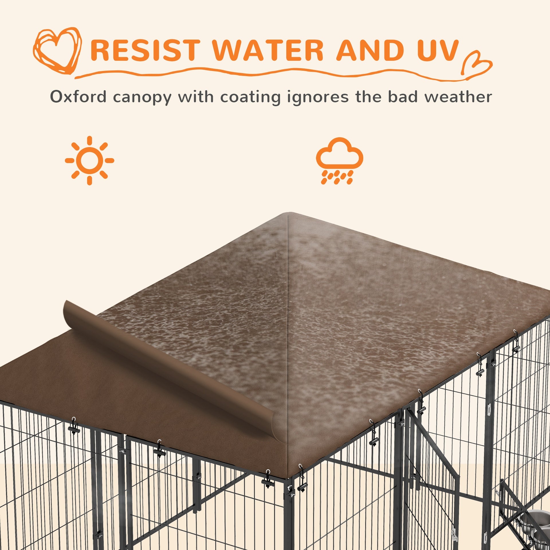 PawHut Outside Dog Kennel, 6.9' x 4.6' x 5' Puppy Play Pen with Canopy, Garden Playpen Fence Crate with Rotating Bowl, Black