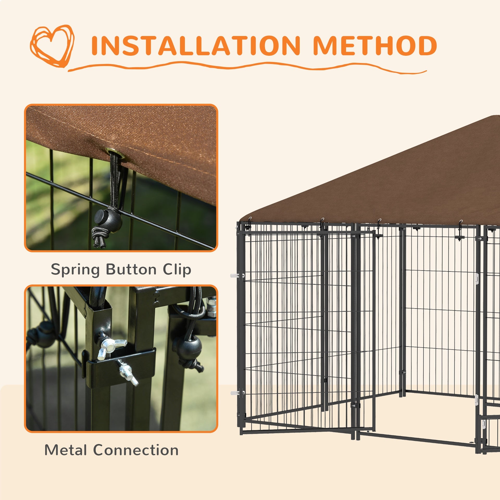 PawHut Outside Dog Kennel, 6.9' x 4.6' x 5' Puppy Play Pen with Canopy, Garden Playpen Fence Crate with Rotating Bowl, Black