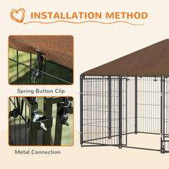 PawHut Outside Dog Kennel, 6.9' x 4.6' x 5' Puppy Play Pen with Canopy, Garden Playpen Fence Crate with Rotating Bowl, Black