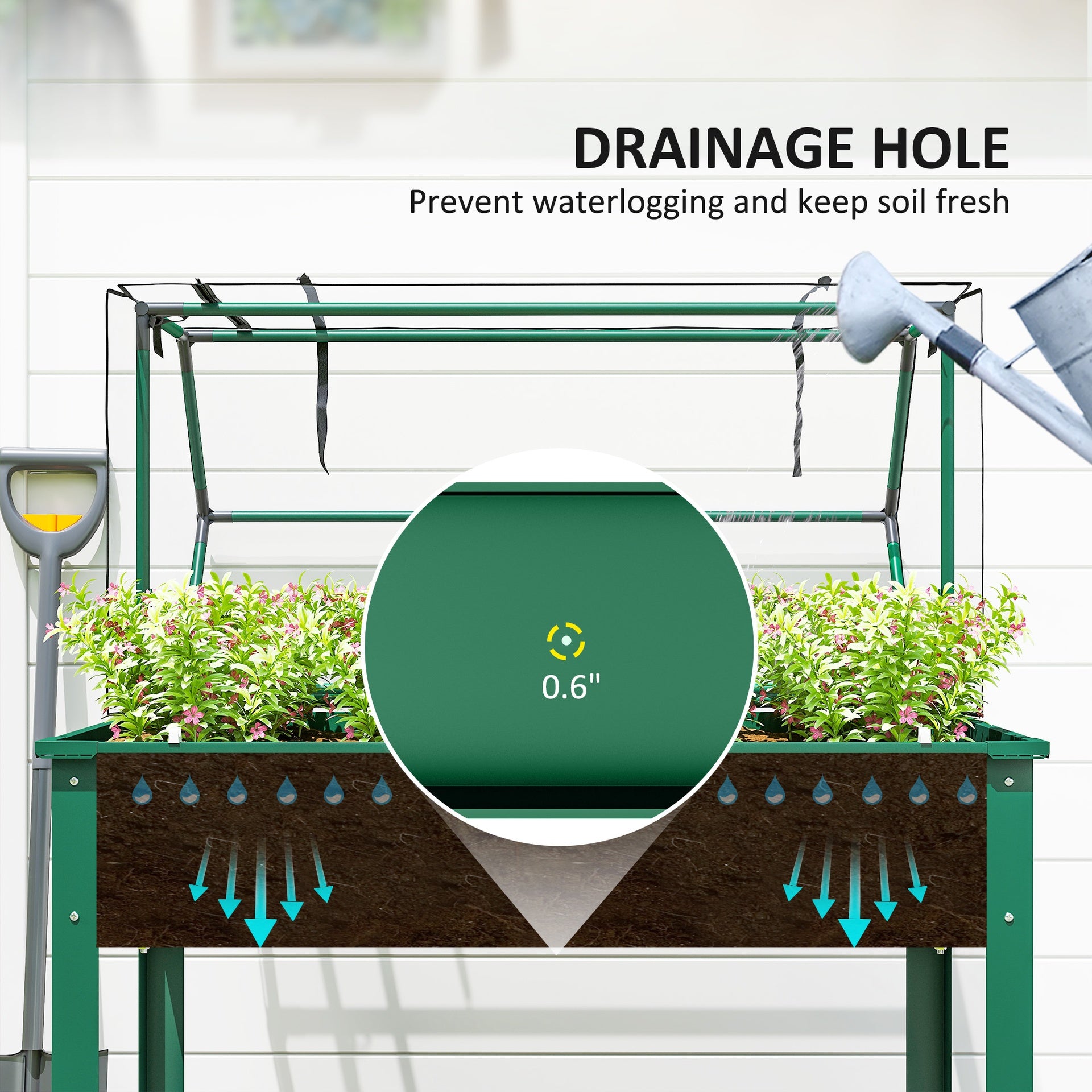 Outsunny Elevated Garden Box with Greenhouse Cover, Raised Garden Bed with Legs and Drainage Hole for Vegetables, Green