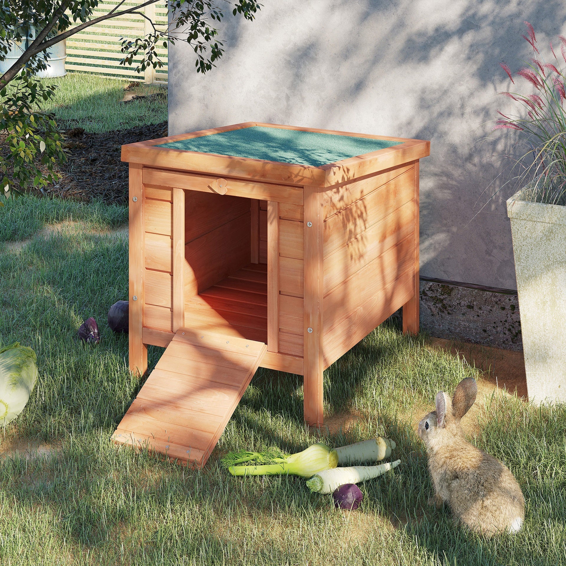PawHut Small Wooden Rabbit Hutch Bunny Cage Guinea Pig Cage Duck House Dog House with Openable & Waterproof Roof, for Rabbits, Chickens, Ducks, Natural