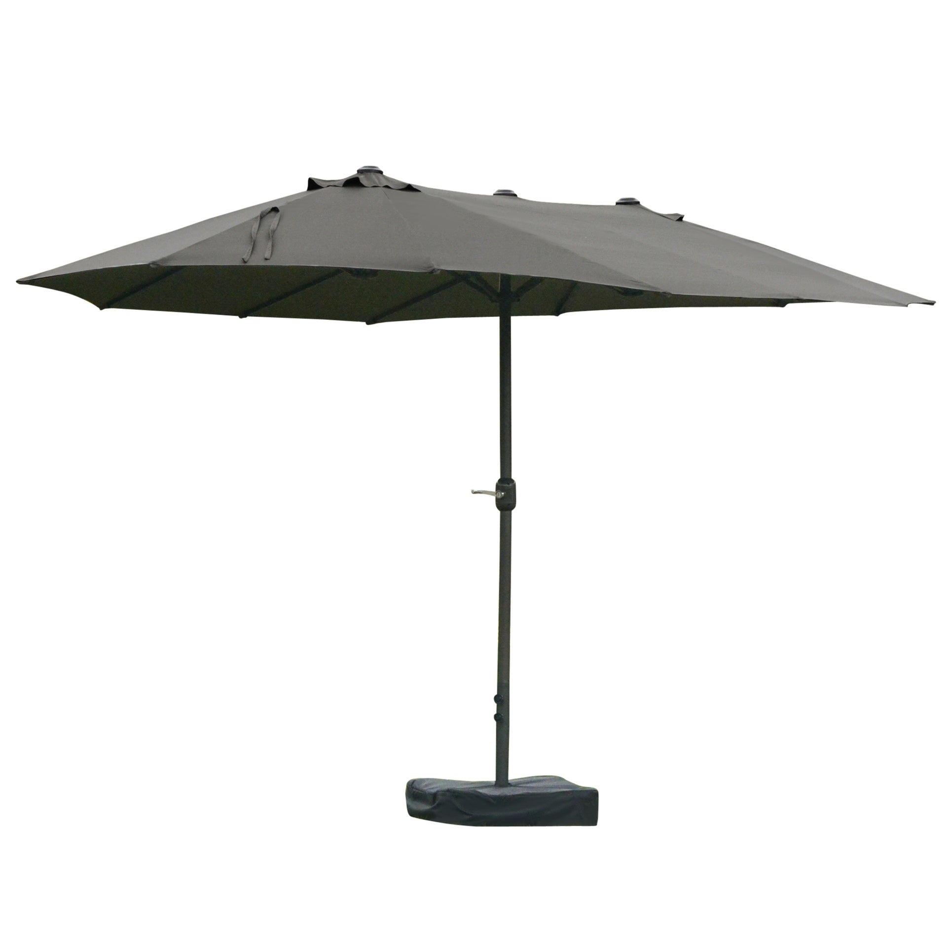 Outsunny Patio Umbrella 15' Steel Rectangular Outdoor Double Sided Market with base, UV Sun Protection & Easy Crank for Deck Pool Patio Dark Gray