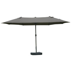 Outsunny Patio Umbrella 15' Steel Rectangular Outdoor Double Sided Market with base, UV Sun Protection & Easy Crank for Deck Pool Patio Dark Gray