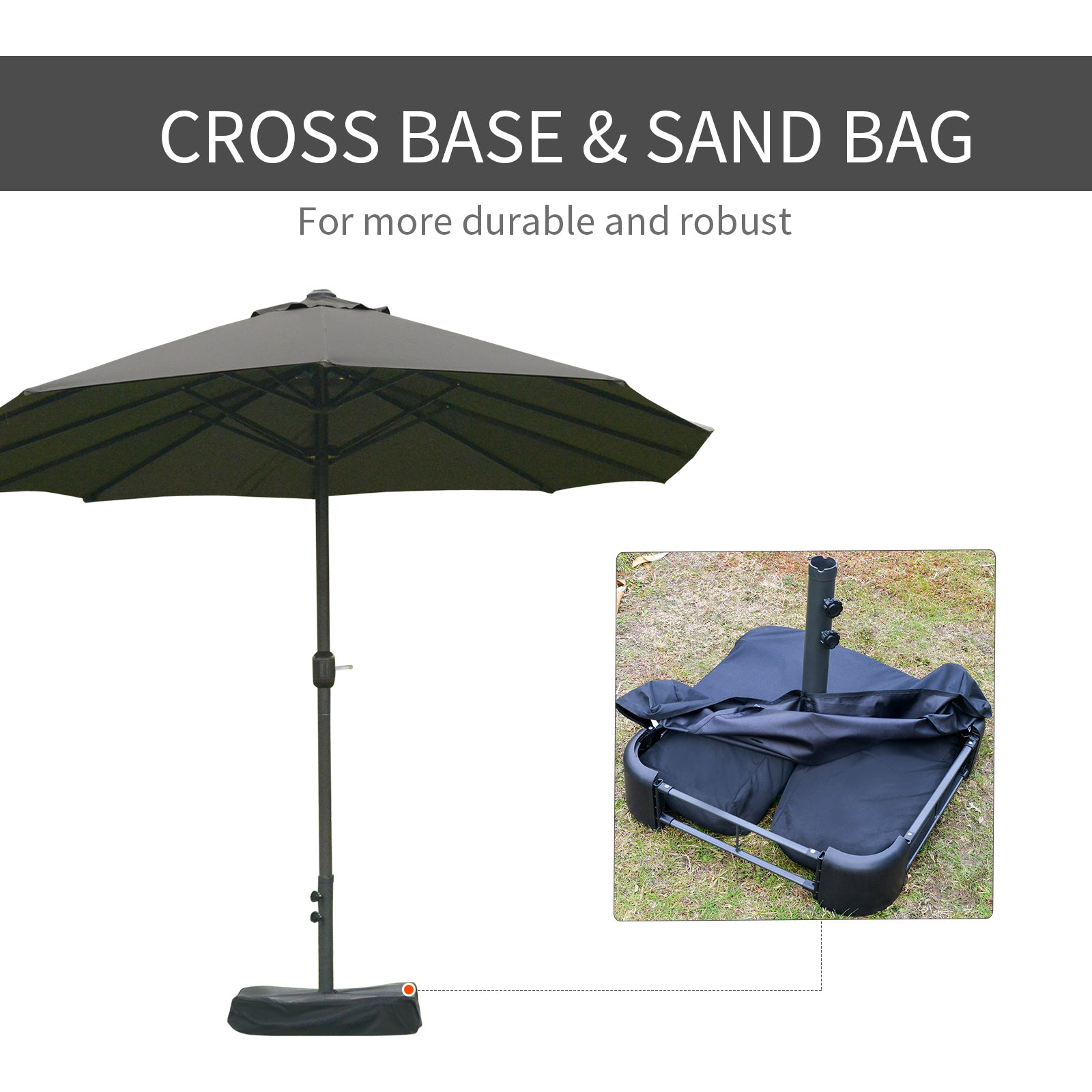 Outsunny Patio Umbrella 15' Steel Rectangular Outdoor Double Sided Market with base, UV Sun Protection & Easy Crank for Deck Pool Patio Dark Gray