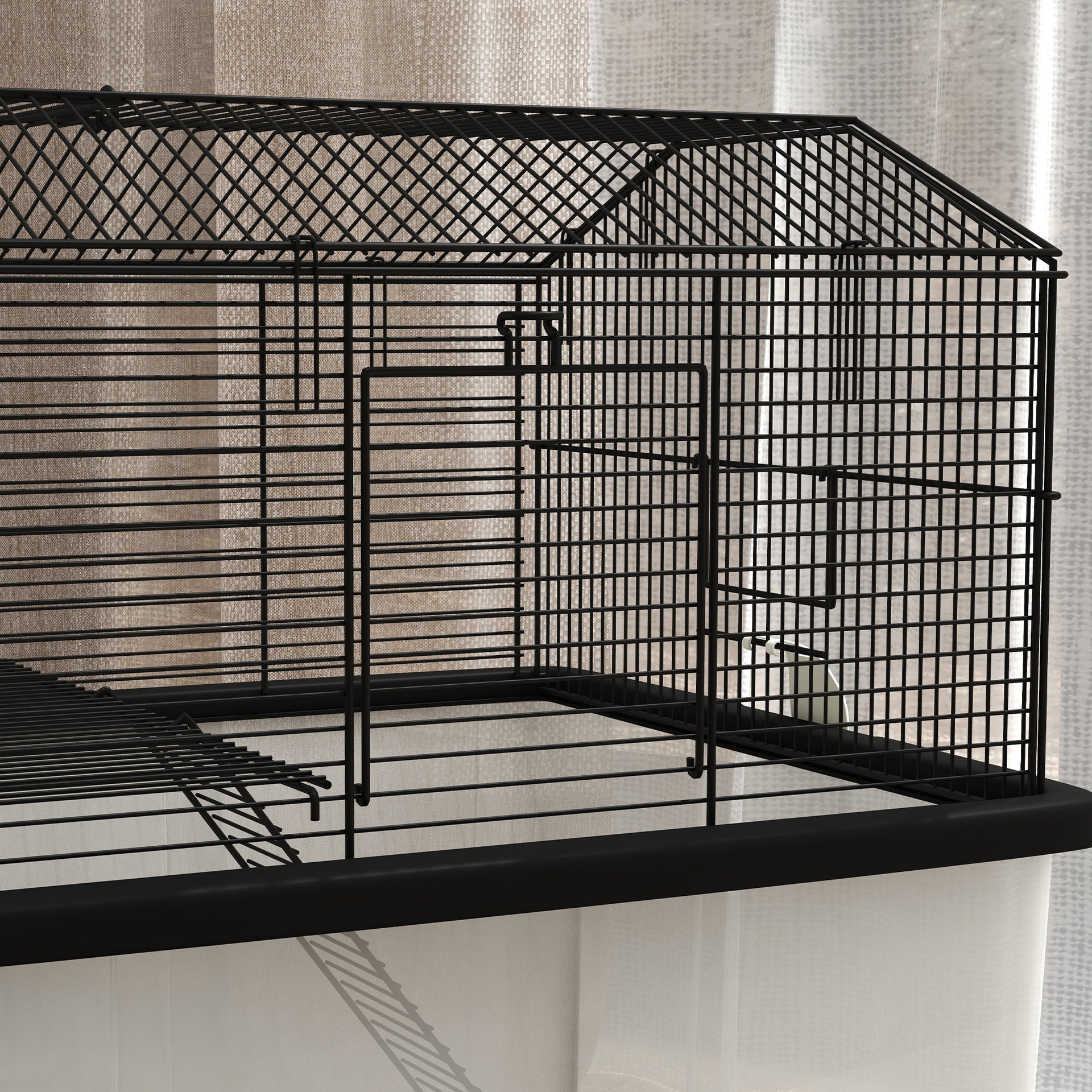 PawHut 22" 2-Tier Hamster Cage with Extra-Deep 14" Base, Small Animal Cage with Ramp, Water Bottle, Food Dish, Wheels, Black