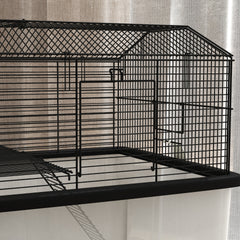PawHut 22" 2-Tier Hamster Cage with Extra-Deep 14" Base, Small Animal Cage with Ramp, Water Bottle, Food Dish, Wheels, Black