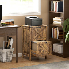 HOMCOM Vertical File Cabinet with 2 Drawers, Rustic Farmhouse Office Storage Cabinet for A4, Letter Size, Rustic Brown