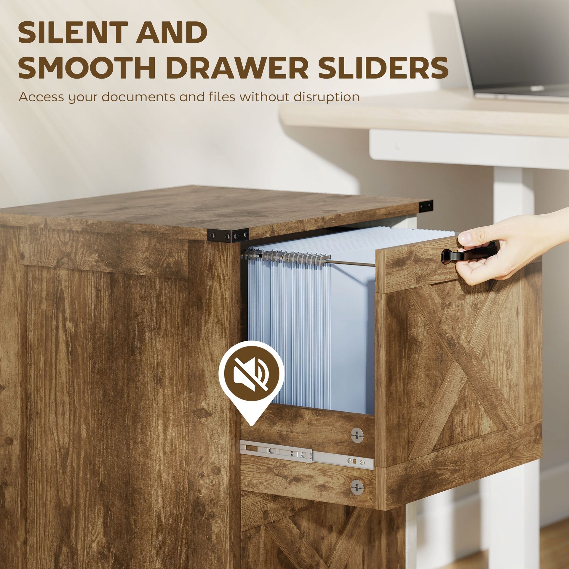 HOMCOM Vertical File Cabinet with 2 Drawers, Rustic Farmhouse Office Storage Cabinet for A4, Letter Size, Rustic Brown