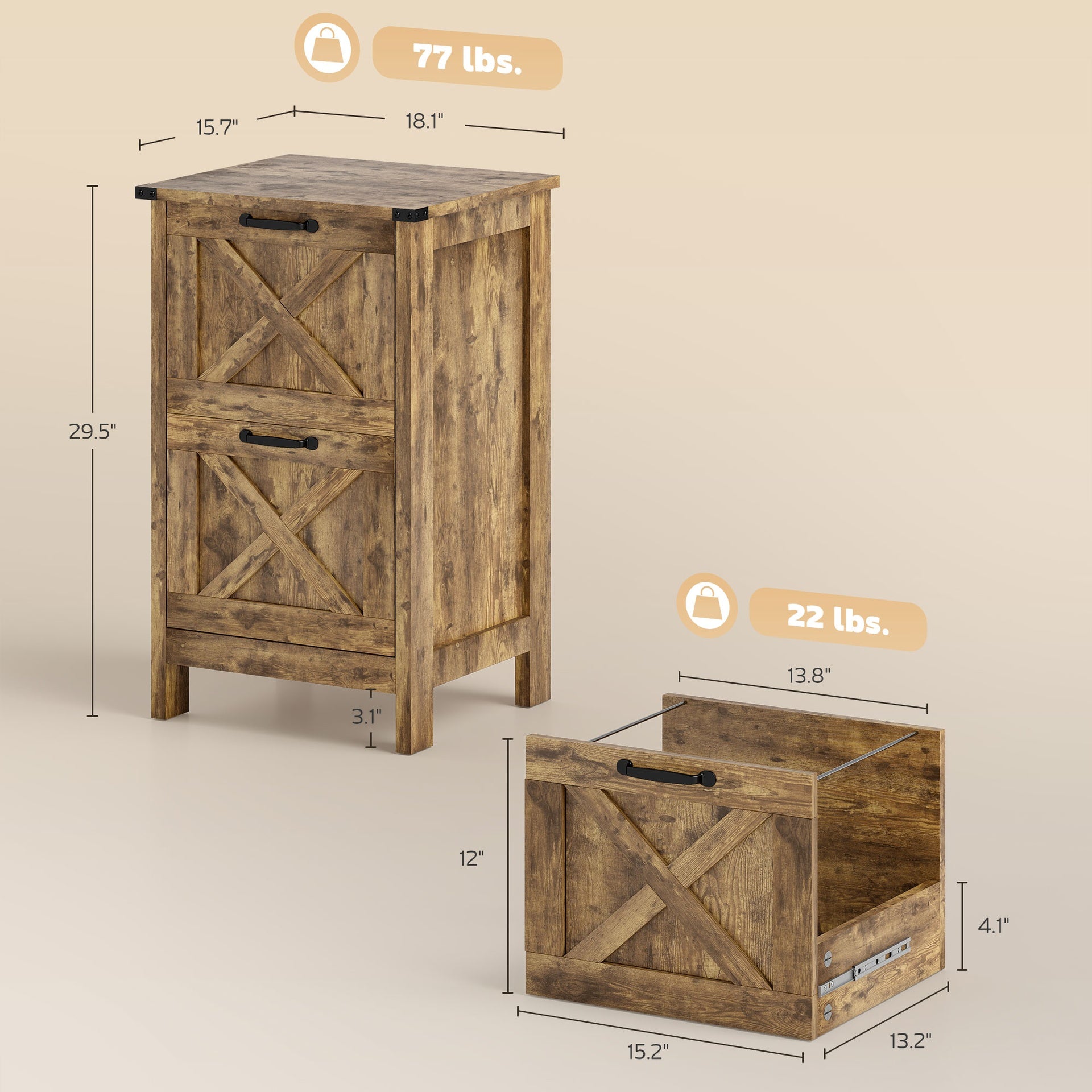 HOMCOM Vertical File Cabinet with 2 Drawers, Rustic Farmhouse Office Storage Cabinet for A4, Letter Size, Rustic Brown
