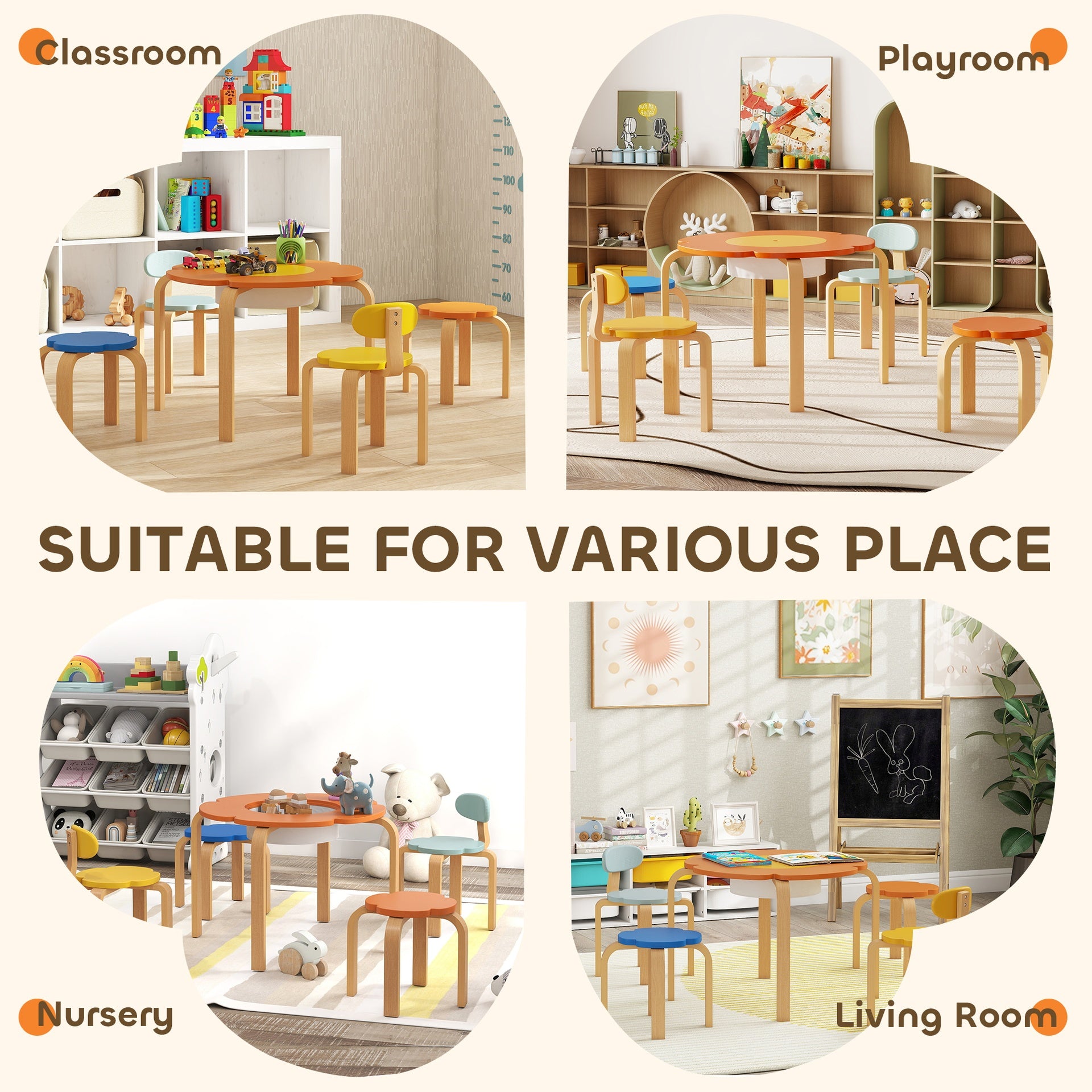 Qaba 5 Piece Kids Table and Chairs Set, Toddler Table and Chair Set with Built-in Storage, for Nursery, Living Room, Playroom