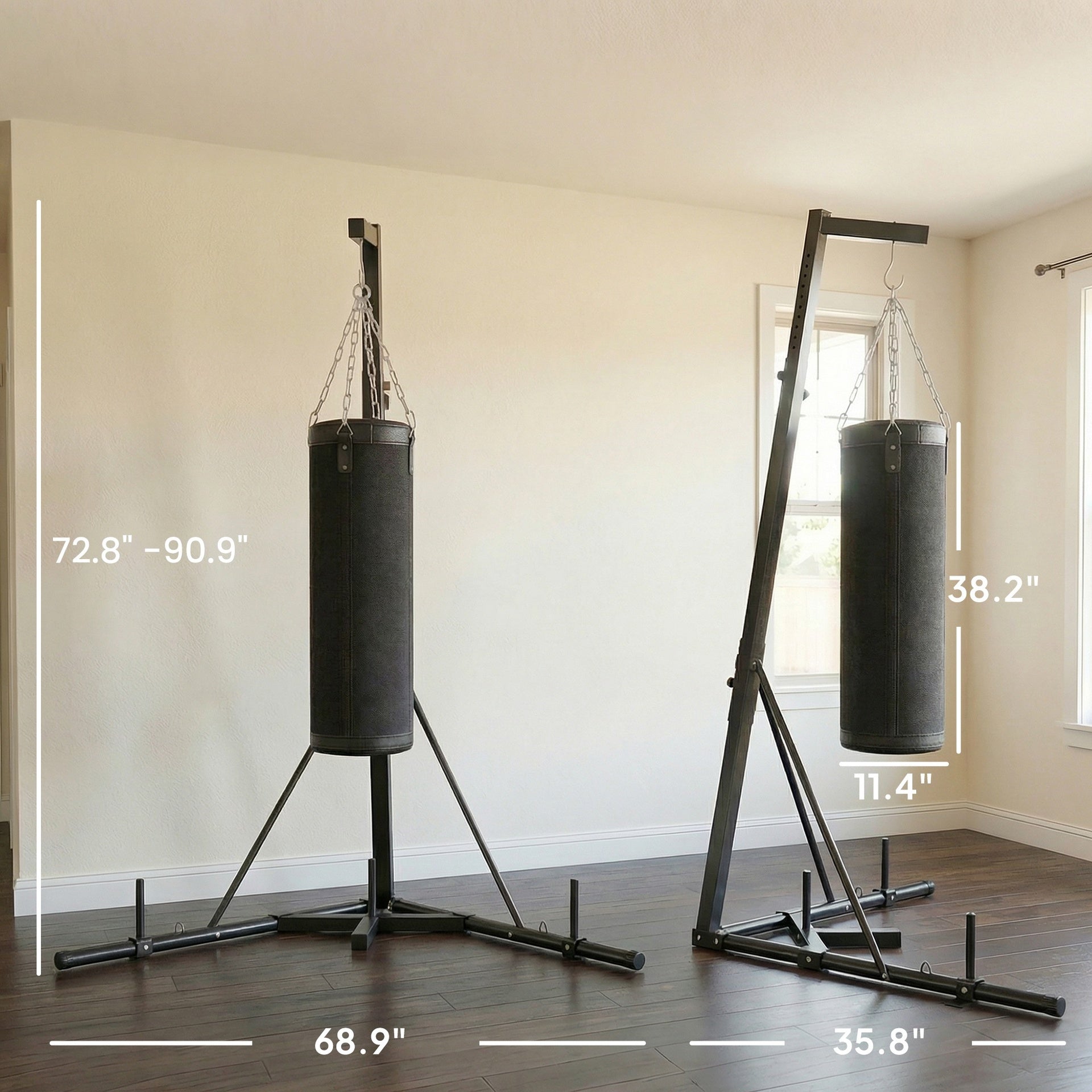Soozier Punching Bag with Stand for Adults, 72.8"-90.9" Height Adjustable Freestanding Boxing Stand with Canvas Sandbag, Black