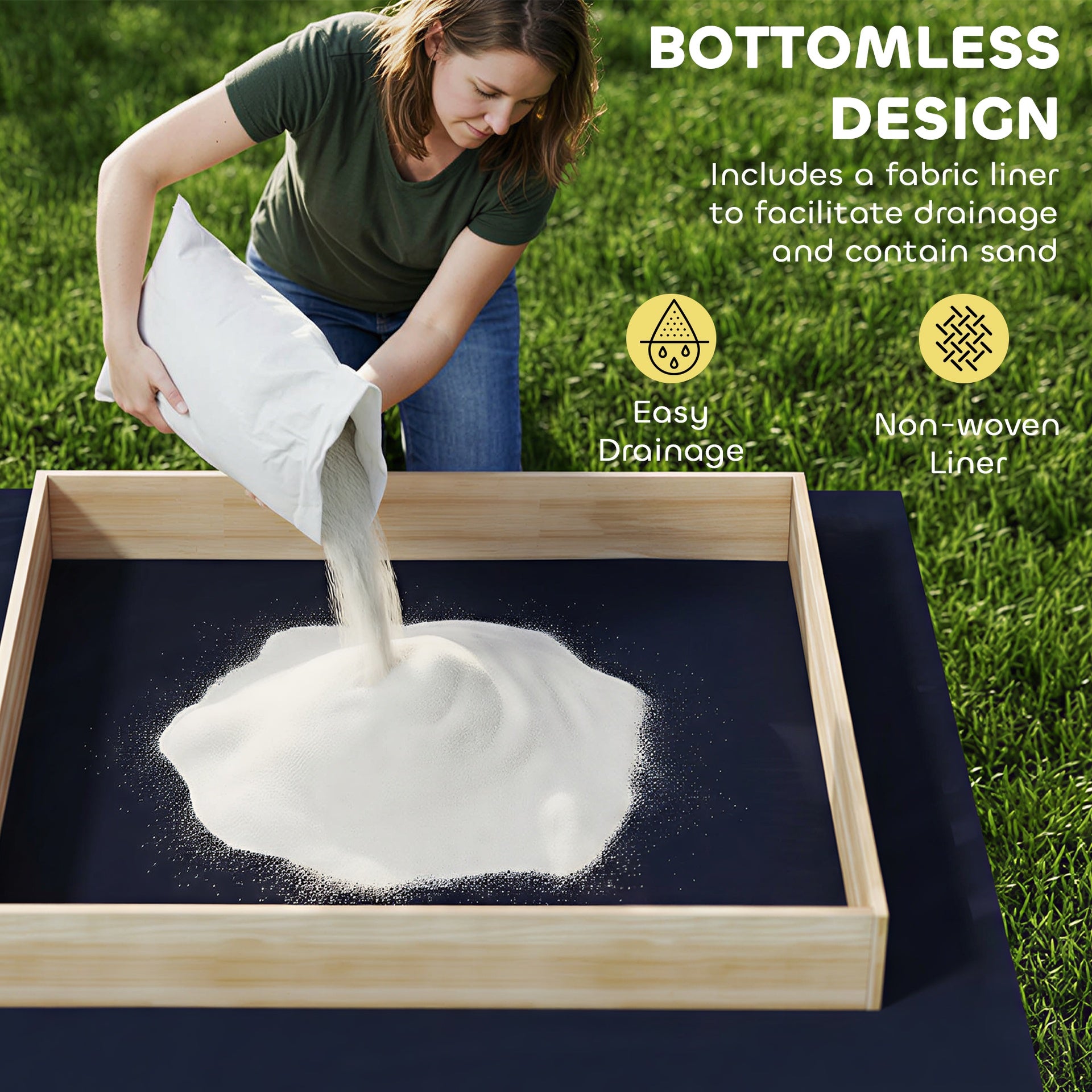 Qaba Wooden Sandbox with Digger, Kids Sandbox with 360° Rotating Seat & Bottom Liner, 72" x 35" x 22"
