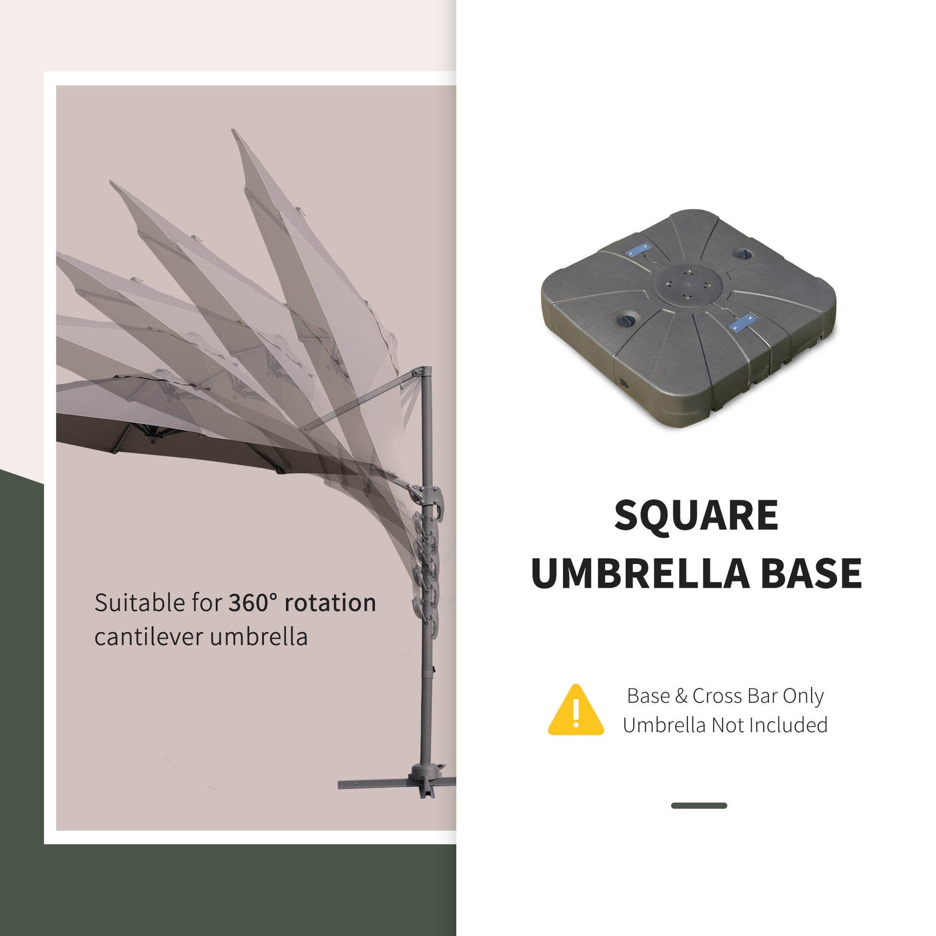 Outsunny Square Cantilever Patio Umbrella Base with 4 Wheels for Easy Moving, Heavy Duty Umbrella Stand Weight, 330 lb Capacity Sand or 286 lb Capacity Water, Coffee