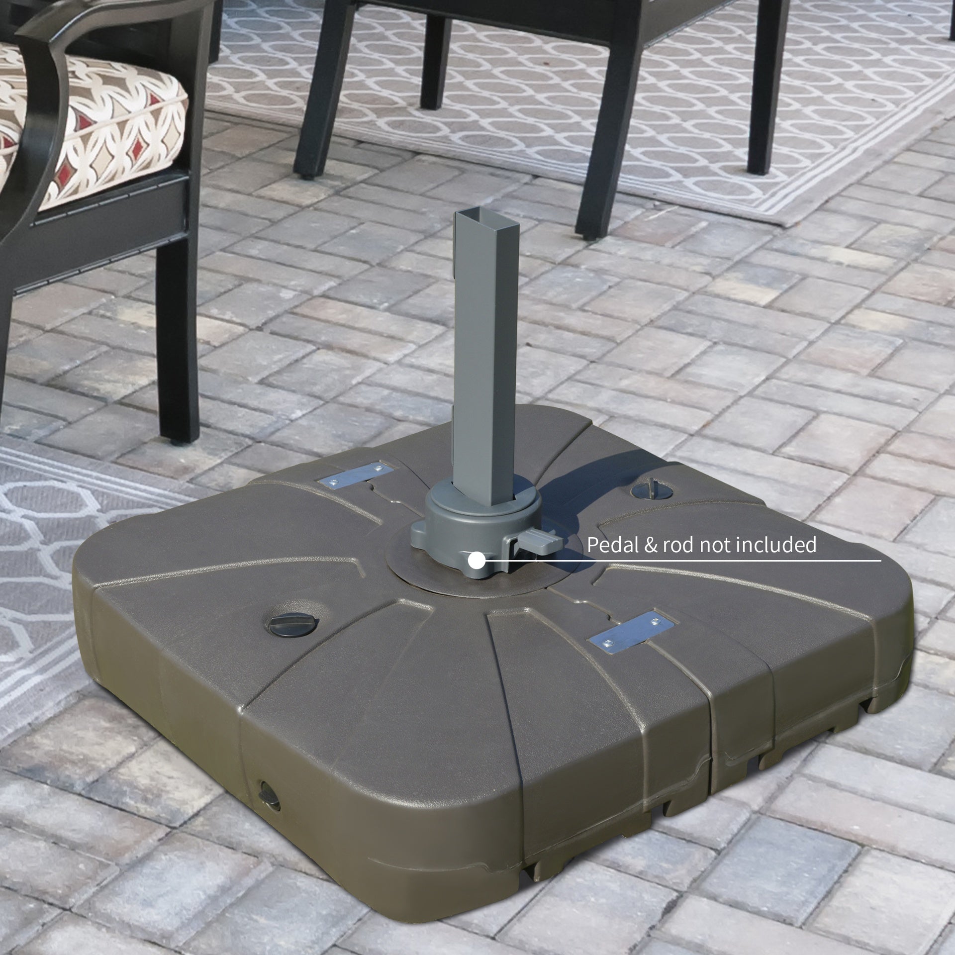 Outsunny Square Cantilever Patio Umbrella Base with 4 Wheels for Easy Moving, Heavy Duty Umbrella Stand Weight, 330 lb Capacity Sand or 286 lb Capacity Water, Coffee