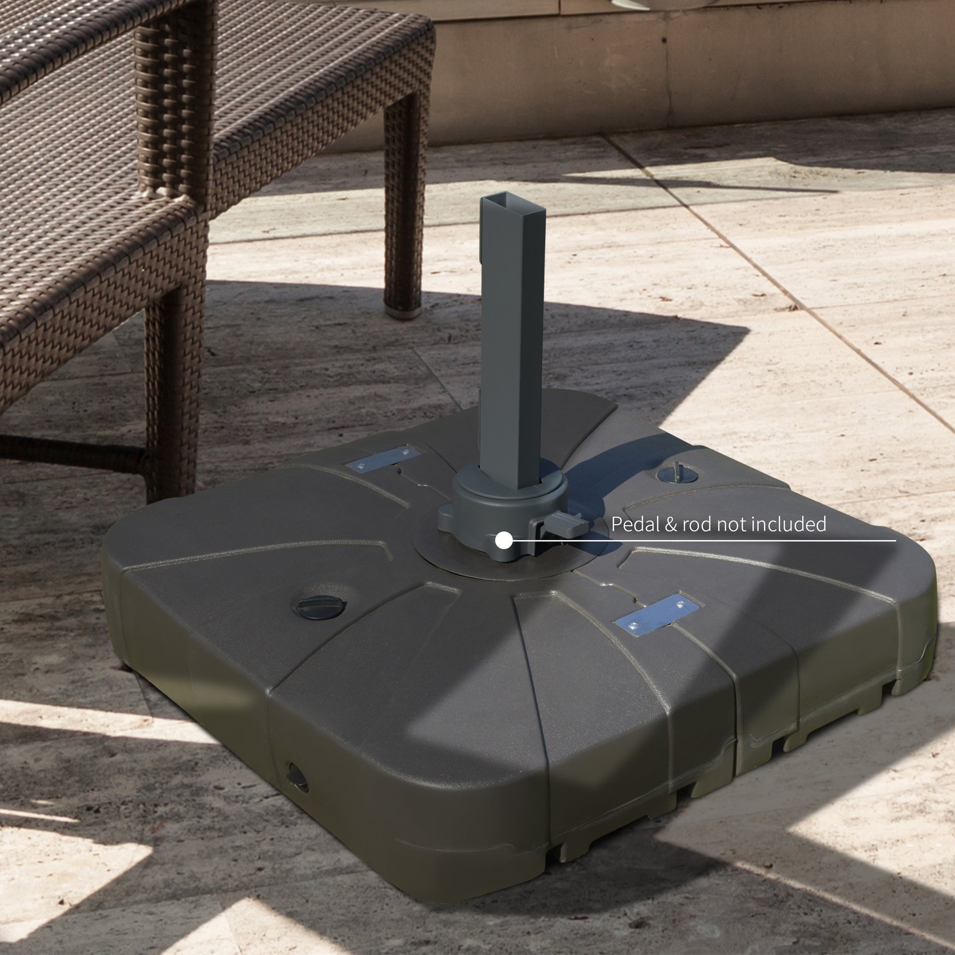 Outsunny Square Cantilever Patio Umbrella Base with 4 Wheels for Easy Moving, Heavy Duty Umbrella Stand Weight, 330 lb Capacity Sand or 286 lb Capacity Water, Coffee