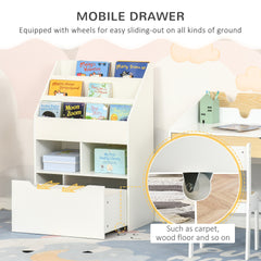 HOMCOM Kids Bookcase Multi-Shelf Book Rack with Mobile Drawer for Books, Toys, White