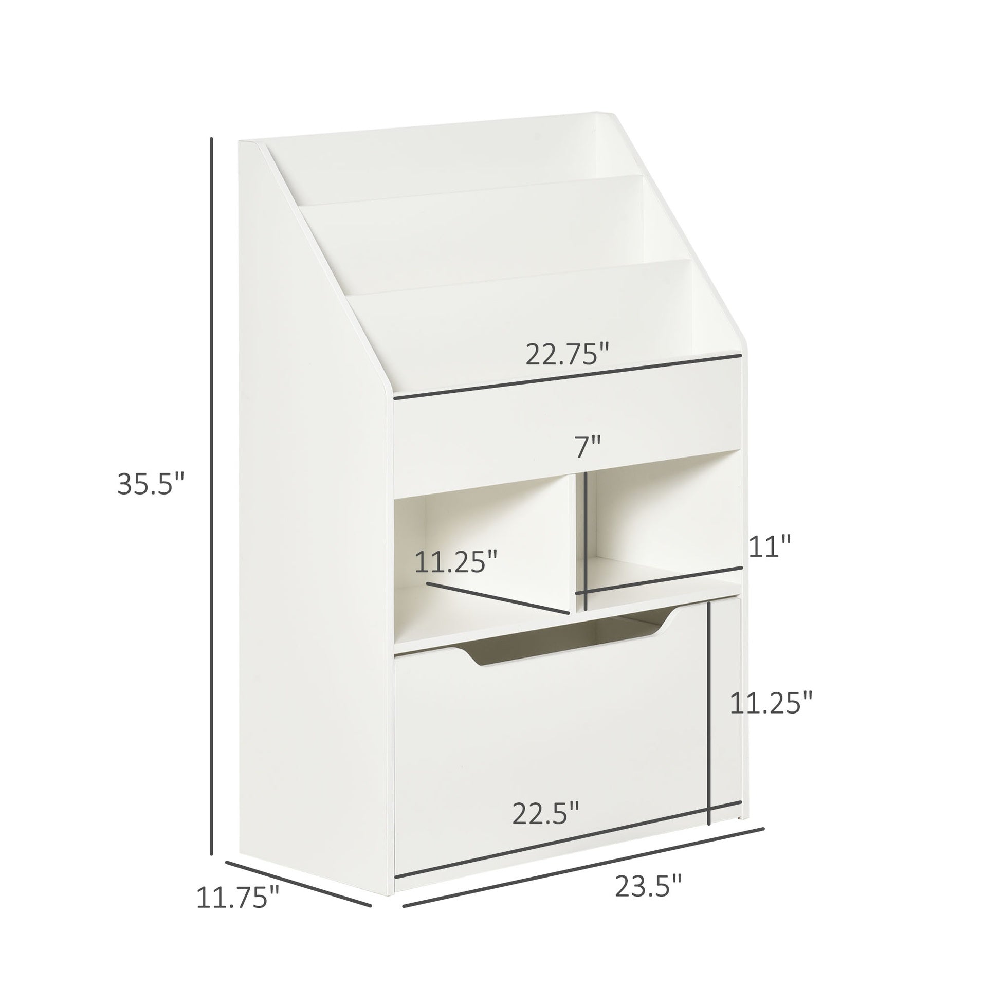 HOMCOM Kids Bookcase Multi-Shelf Book Rack with Mobile Drawer for Books, Toys, White