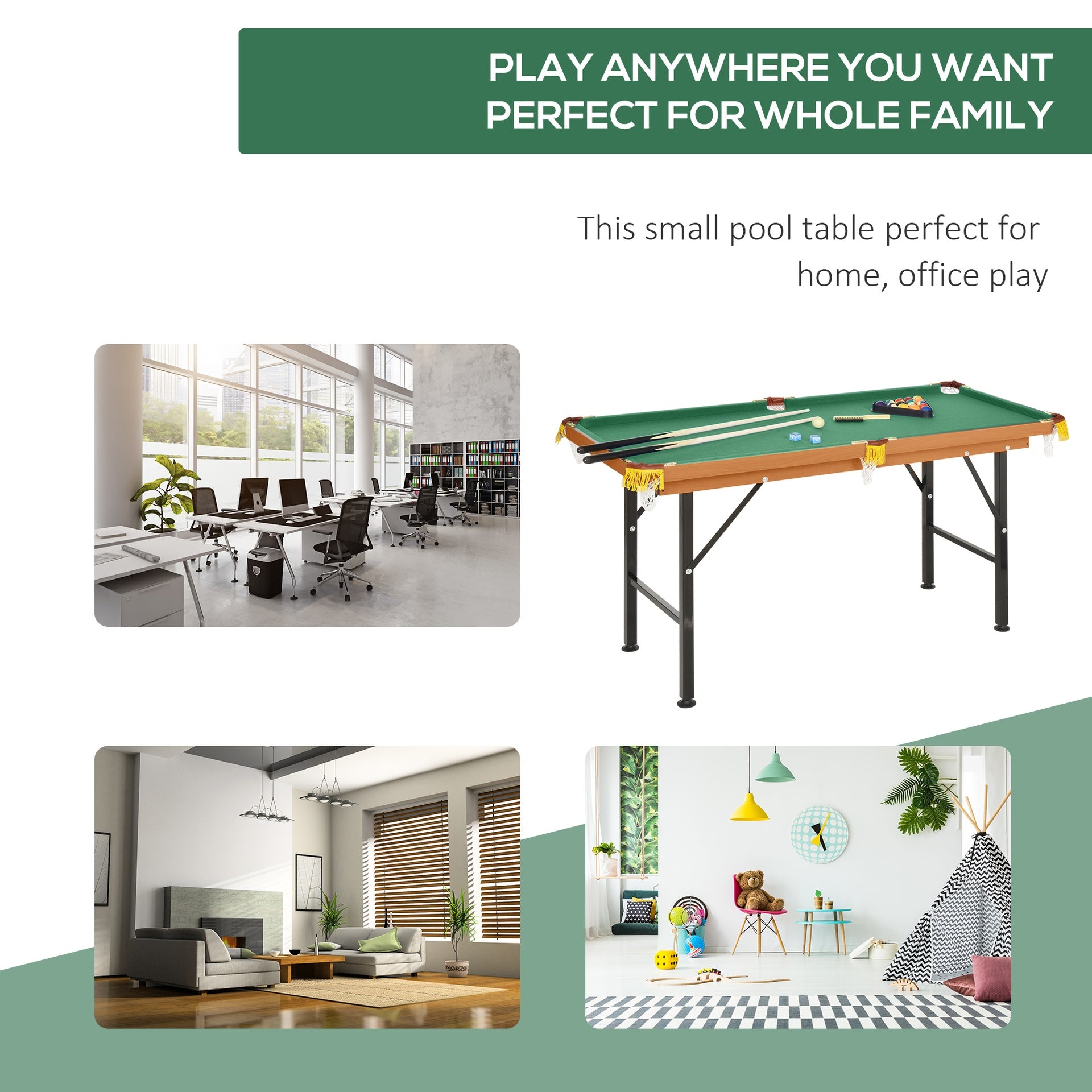 Soozier 55'' Portable Folding Billiards Table Game Pool Table for Whole Family Number Use With Cues, Ball, Rack, Green