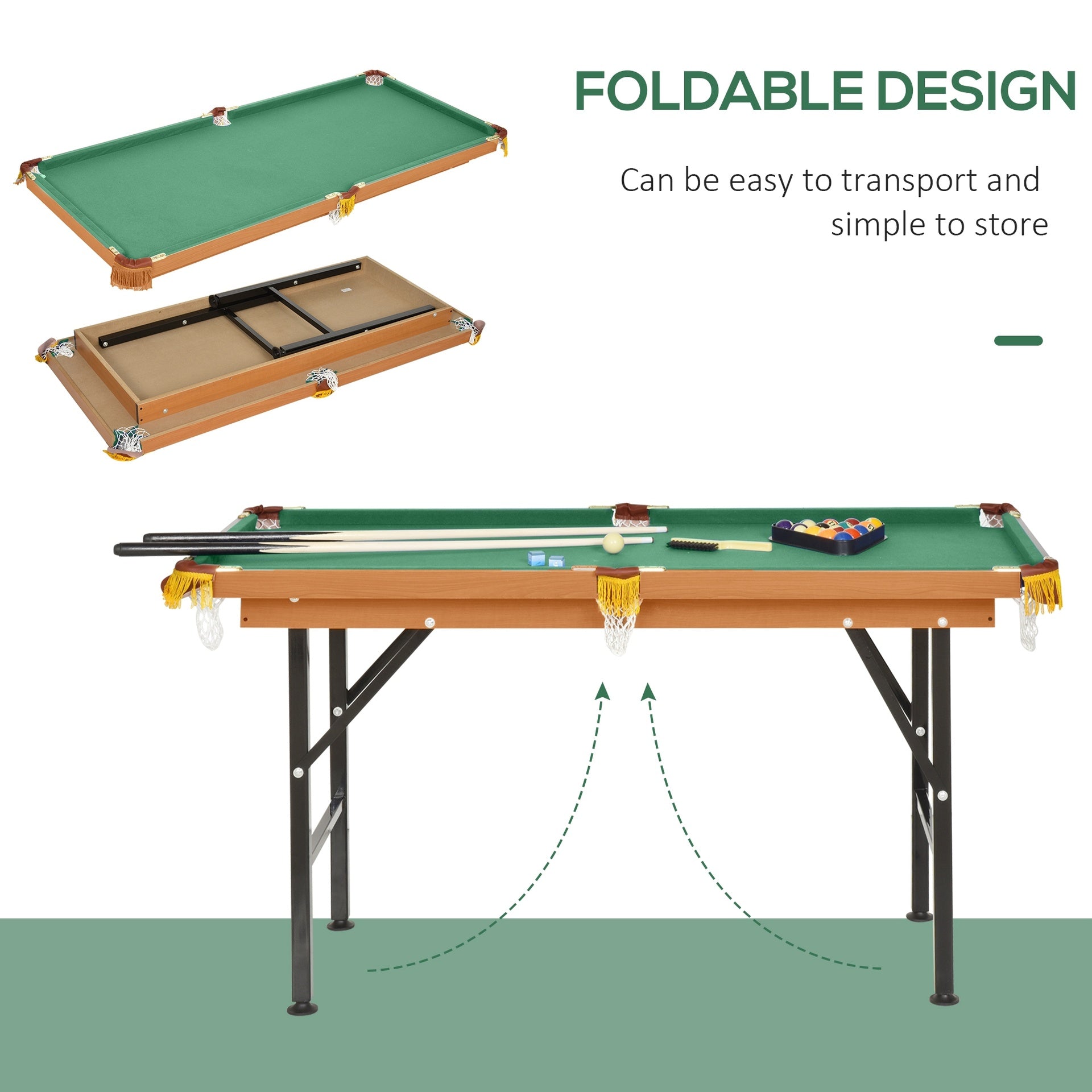 Soozier 55'' Portable Folding Billiards Table Game Pool Table for Whole Family Number Use With Cues, Ball, Rack, Green