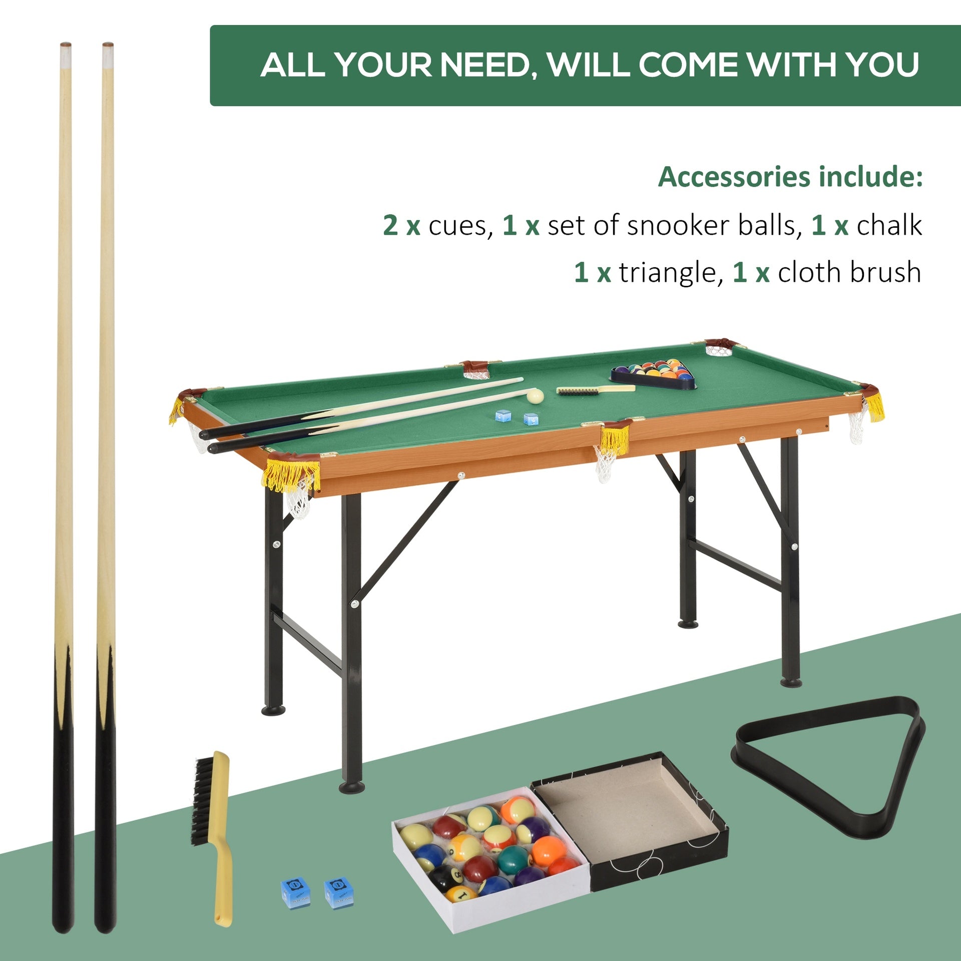 Soozier 55'' Portable Folding Billiards Table Game Pool Table for Whole Family Number Use With Cues, Ball, Rack, Green