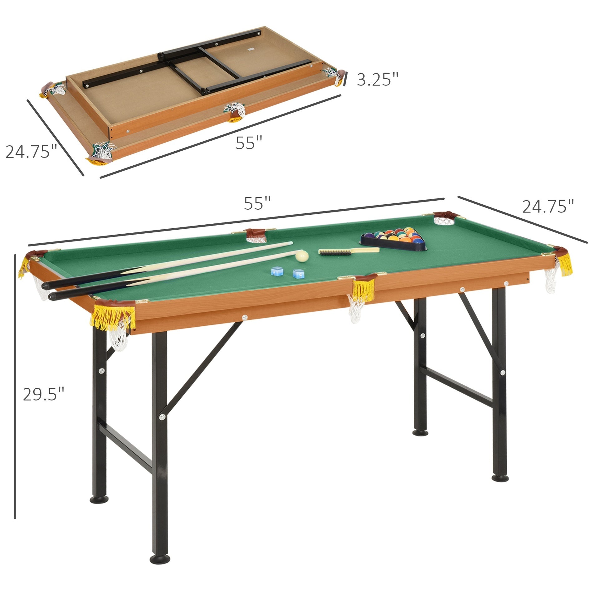 Soozier 55'' Portable Folding Billiards Table Game Pool Table for Whole Family Number Use With Cues, Ball, Rack, Green